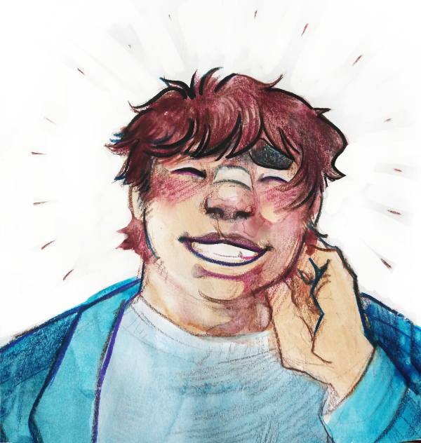 a young man smiling, a little flustered.