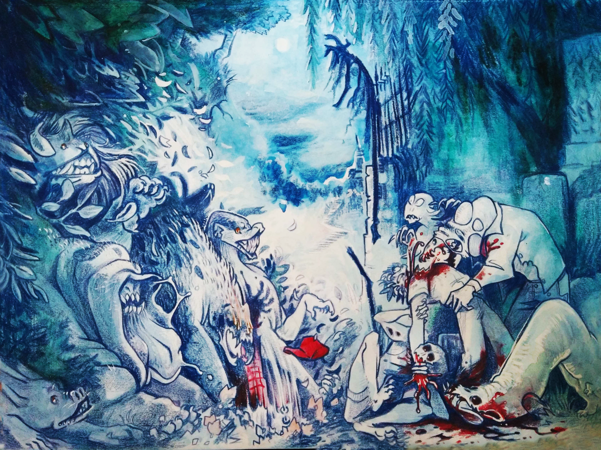 Two groups of monsters colliding in a commissioned sequence of my own designs--a rare treat to do.
